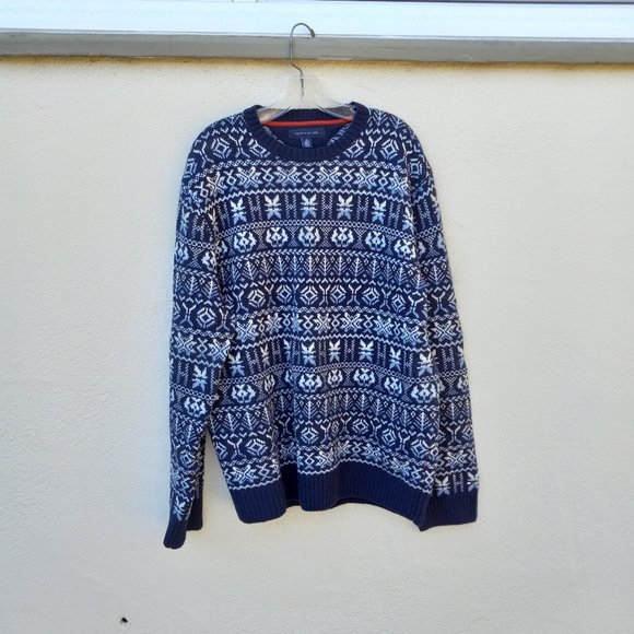 Tommy Hilfiger Blue & White Lambswool Blend Fair Isle Sweater Size XL Apres Ski - Picture 2 of 14